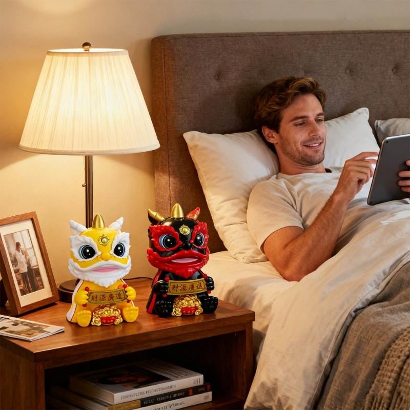 Lucky Lions Dance Solar Car Decoration Traditional Festival Dashboards Ornament Easy Installation For Home And Vehicle