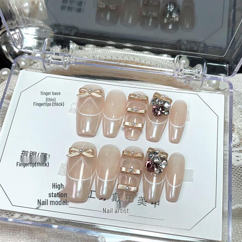 

Ручная работа, многоразовые типсы для ногтей с бантиком в виде балетных туфелек Large