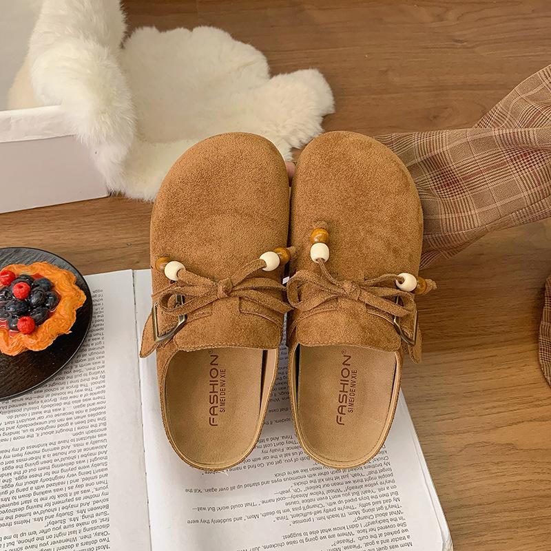 Boken Shoes Women's Retro Doll Head Casual Women's Shoes 2025 Autumn New One-pedal Lazy Soft Leather Soft-soled Single Shoes