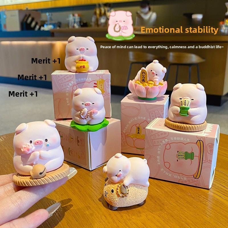 "Relaxed Pig Desktop Decor Item, Gift Idea, Cute Piggy Figurine, High-end and Cute Pig Stuffed Toy, Cute Pet"