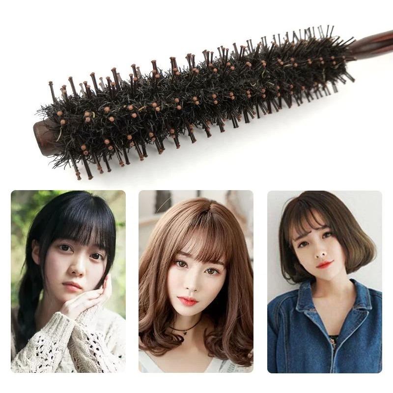 Small Round Hair Brush for Bangs & Curls - Root Lifter Air Bang & Curling Styling Tool, Professional Salon Volumizing & Smoothing Comb