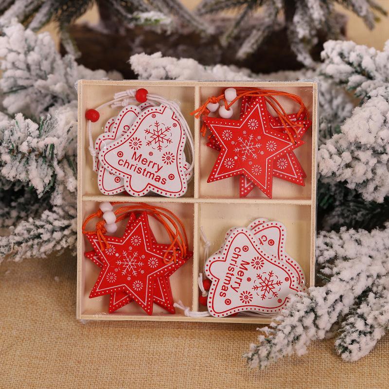 

Christmas Decorations Colorful Wooden Pendant Box Set Christmas Snowflake Wooden Small Pendant One Size красный