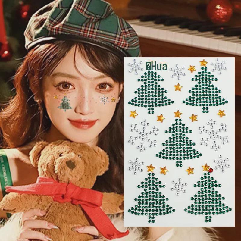 Christmas Snowflake Stickers & Rhinestone Tree Decorations - Festive Eye Corner Accessories