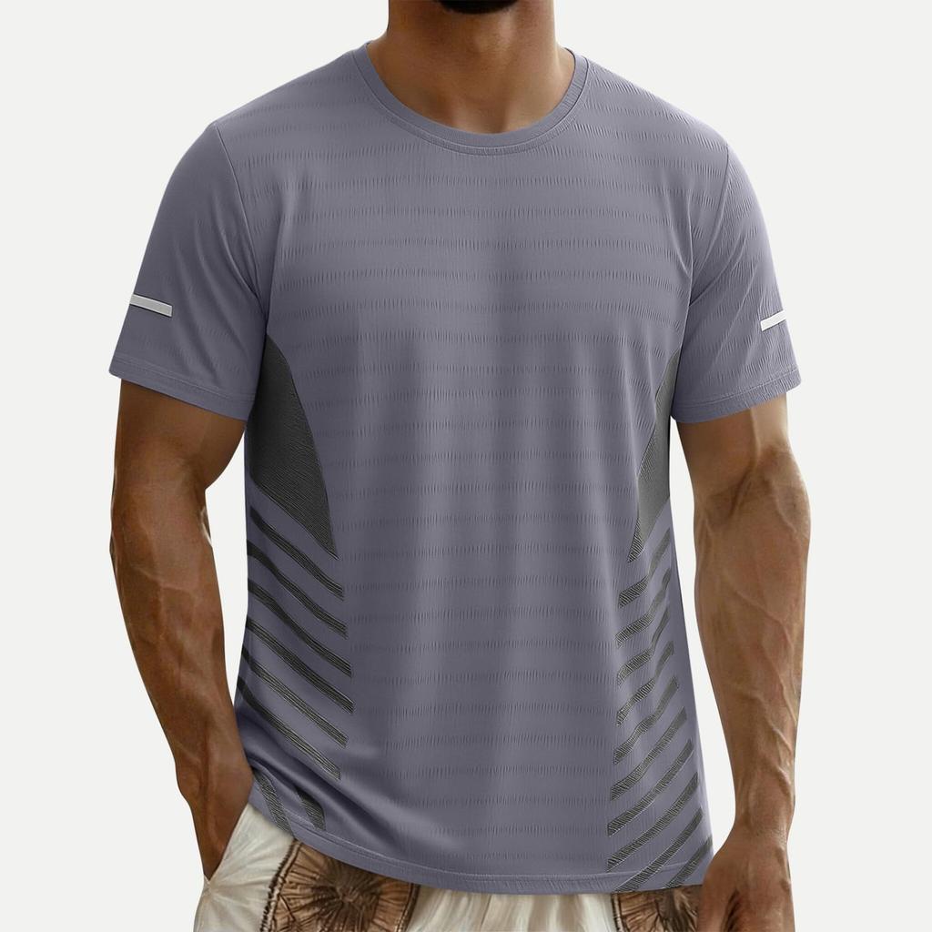 Men's Silk Short-sleeved T-shirt For Summer, Lightweight, Quick-drying, Mesh Pattern, Suitable For Sports And Fitness Activities.