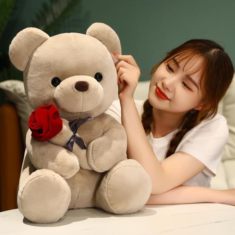 Bear Rose Teddy Plush Toy With Pp Cotton Filling Romantic Gifts Home Decor Doll