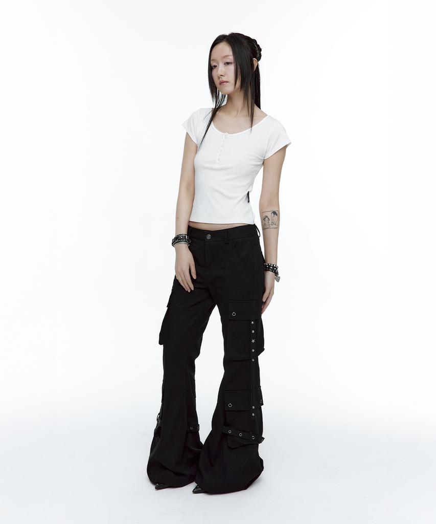 ROUGHNECK Bootcut Cargo Strap Pants Black