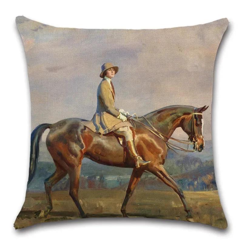 Rider Horse Painting Animals Funny Cushion Cover Decorative Home Sofa Chair Car Seat Friend Kids Bedroom Gift Pillowcase Throw
