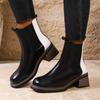 Round Toe Booties New Sleeve Soft Sole Non-slip Block Heel Leather Shoes for Autumn and Winter