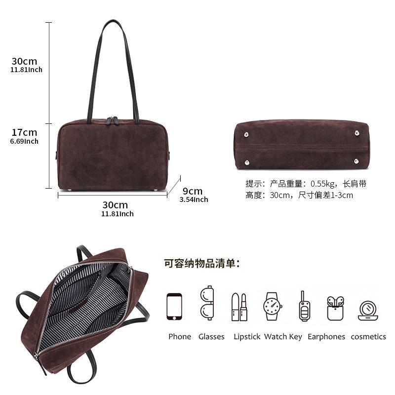 Frosted Cowhide Big Bag, New Large-capacity Portable Shoulder Bag, Genuine Leather Retro Bowling Bag.
