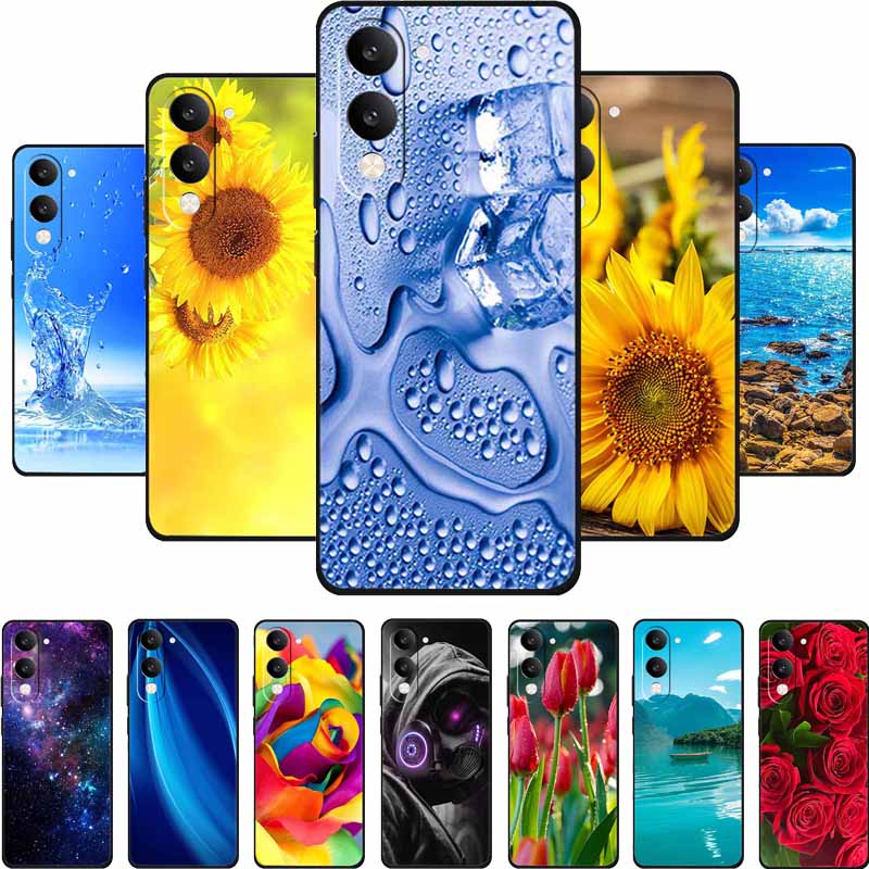 For Vivo Y29T Y29s Case Y 29 T S Coque Flowers Black Silicone Soft Back Cover For Vivo Y19s GT 5G iQOO Z10 Lite Phone Case Funda