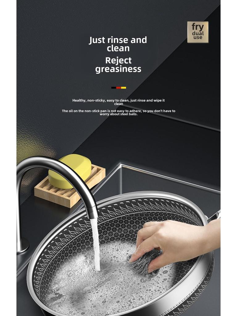 Vertiefte, antihaftbeschichtete Bratpfanne aus Edelstahl 316 mit Wabenstruktur für den Haushalt, kompatibel mit allen Herdplatten