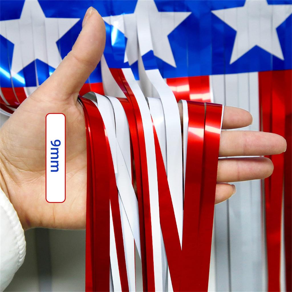 Independence Day Rain Curtain Banner Independence Day Day Decoration Supplies Red, And Blue Top Tassel Pull Flower