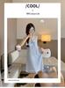 2026 Summer Blue Sleeveless Nightgown with Chest Pads - Women's Sweet Pure Desire Style