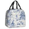 Custom Purple Flower Toile De Jouy Inspired Pattern Insulated Lunch Tote Bag for Women Portable Cooler Thermal Food Lunch Box