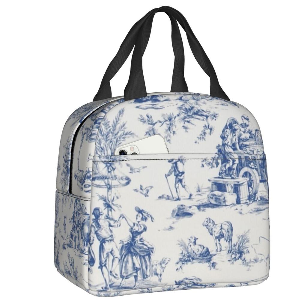 Custom Purple Flower Toile De Jouy Inspired Pattern Insulated Lunch Tote Bag for Women Portable Cooler Thermal Food Lunch Box