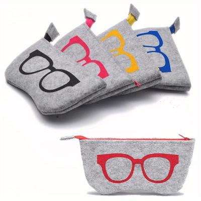 1pc Chic Soft Felt Glasses Pouch Colorful Eye Design, Portable & Durable Fashion Glasses Case with Zipper Closure for Men & Women, Cute Glasses Case