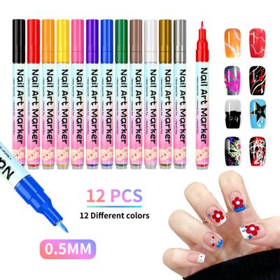 12/24 Colors Nail Art Pen Set Quick Dry Graffiti Nail Art Markers Fine Tip Waterproof Polish Pens Drawing Painting Liner Brush for DIY Nail Art