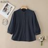 ZANZEA Blouse décontractée pour femme à col montant, ample, manches 3/4, en coton