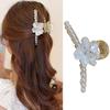 S.A.V.I White & Gold Shell Flower & Pearl Hair Clip for Women | Stylish Big Floral Design | Elegant Wedding, Party Hair Accessory | (1 Pc)