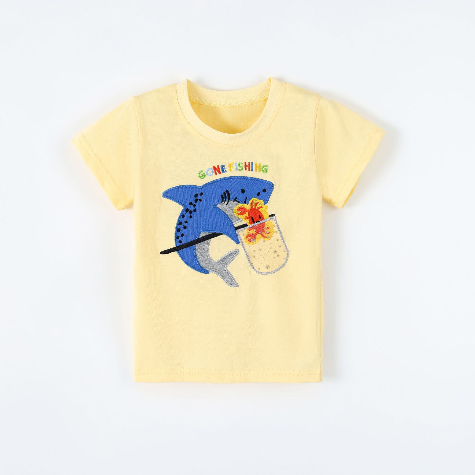 

New summer collection: boys’ short-sleeved T-shirt with stylish shark embroidery – children’s round-neck top 90cm(2-3Y) жёлтый