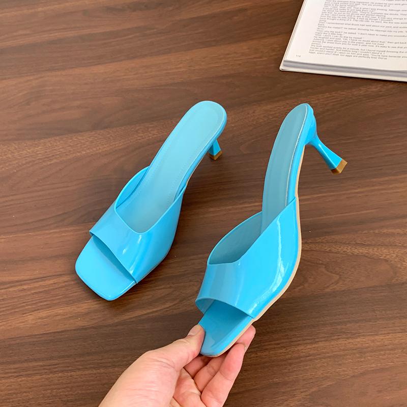 Fashion 2025Womens Summer New Style Simple Solid Color Fashion Square Toe Sandals PU Leather Outdoor Casual Party Dress Women's Slippers