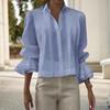 Women Shirt Lapel Long Sleeve Ruffle Cuffs Shirt Tops Pure Color Loose Fit Button Down Office Lady Summer Tops