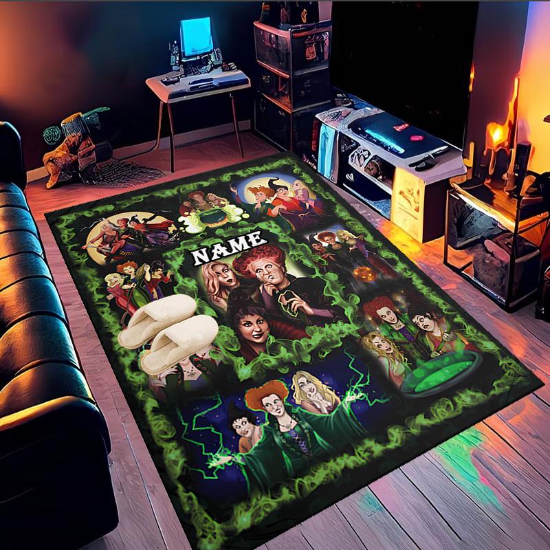 Custom Name Witches Collage Rug Game Carpet, Floor Mat for Bedroom Living Room Entryway Rug, Home Decor Idea Gift for Christmas birthday