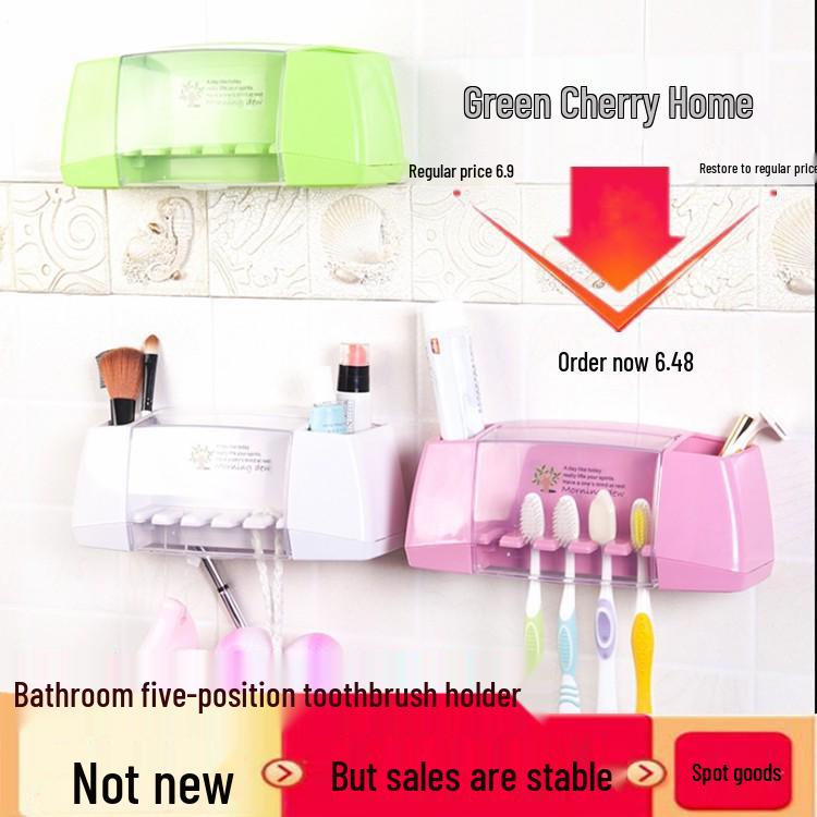 Dual Suction Cup 5-Position Toothbrush Organizer with Dust Cover