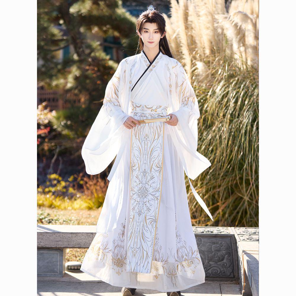 Men's Original Dark Hanfu Robe - Ancient Chinese Style Costume for Wuxia & Xianxia Cosplay, Cross-Collared Design for Film and TV.