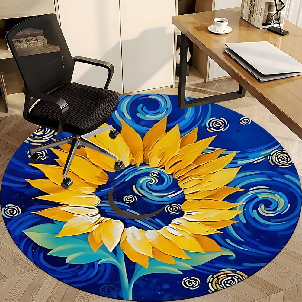 1pc Sunflower Artwork Chair Carpet for Office, Non slip, Soft and Durable Office Rug