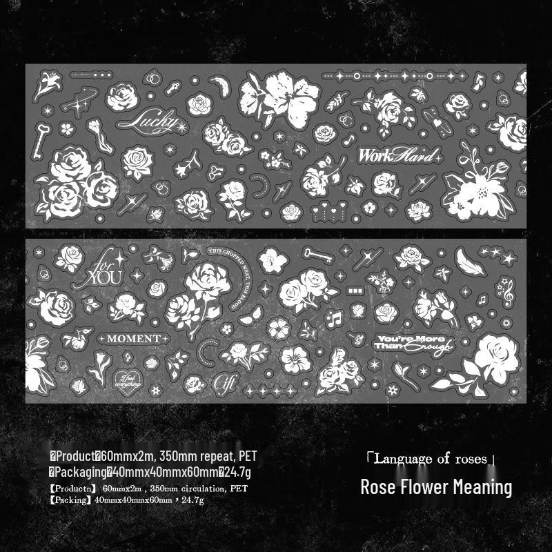 Yan Ji Xu Bai White Ink Oil Tape - Butterfly Floral Retro Journal Decor, 60mm, 5 Styles