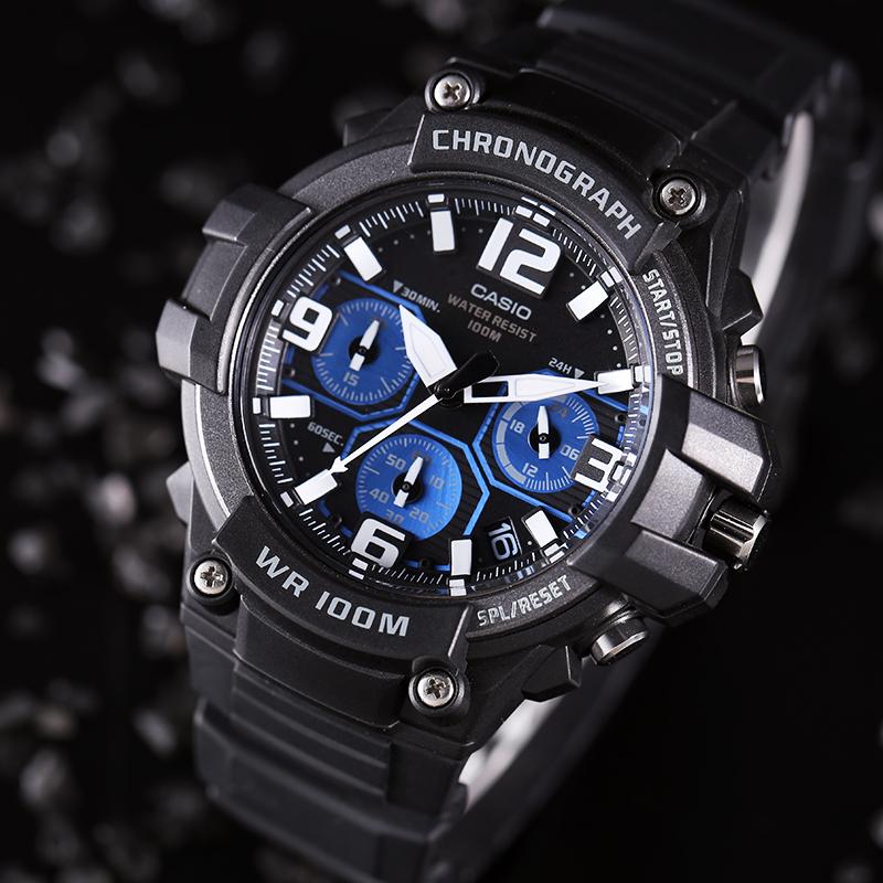 Casio DRESS Fashion Trend Contrast Color Street Retro Classic Three Eyes Six Pin Waterproof Sports Quartz Movement Resin Strap MCW-100H-1A2VDF