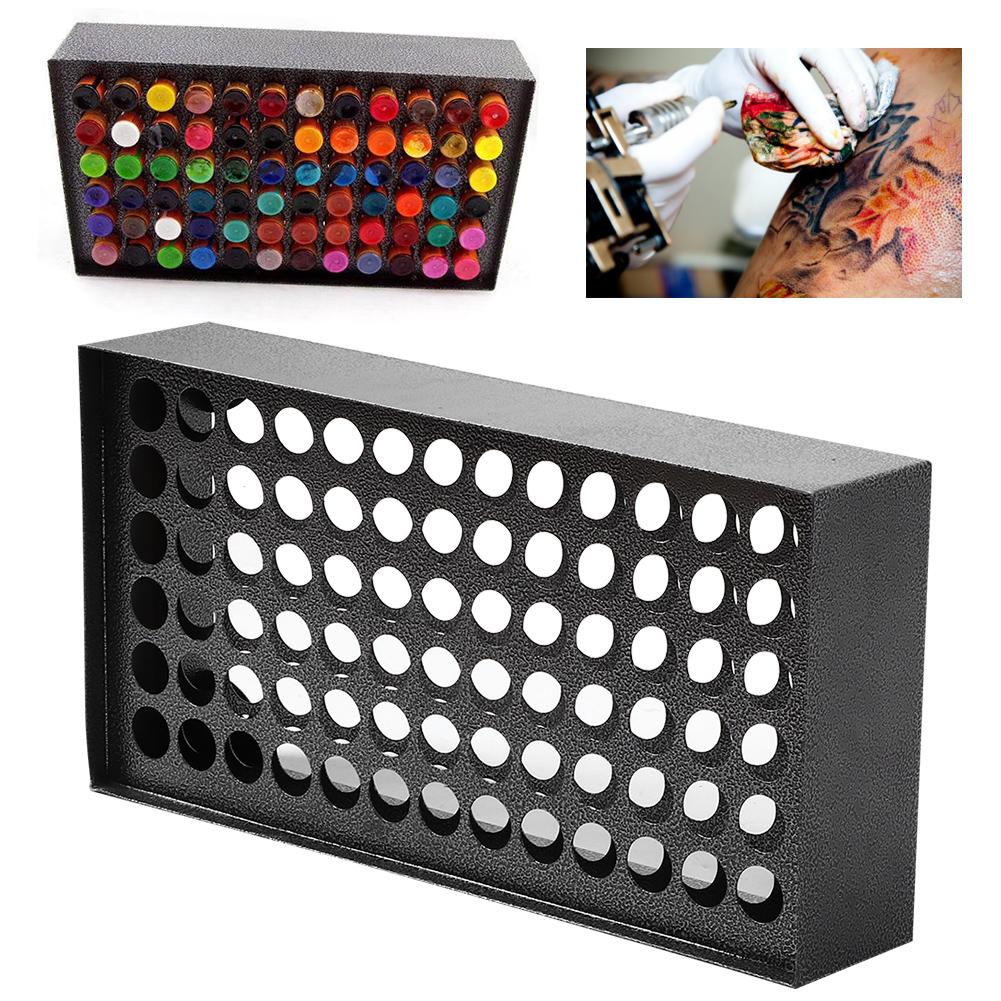 78 Holes Iron Tattoo Pigment Rack Tattoo Ink Display Holders Support Black Baking Varnish Color