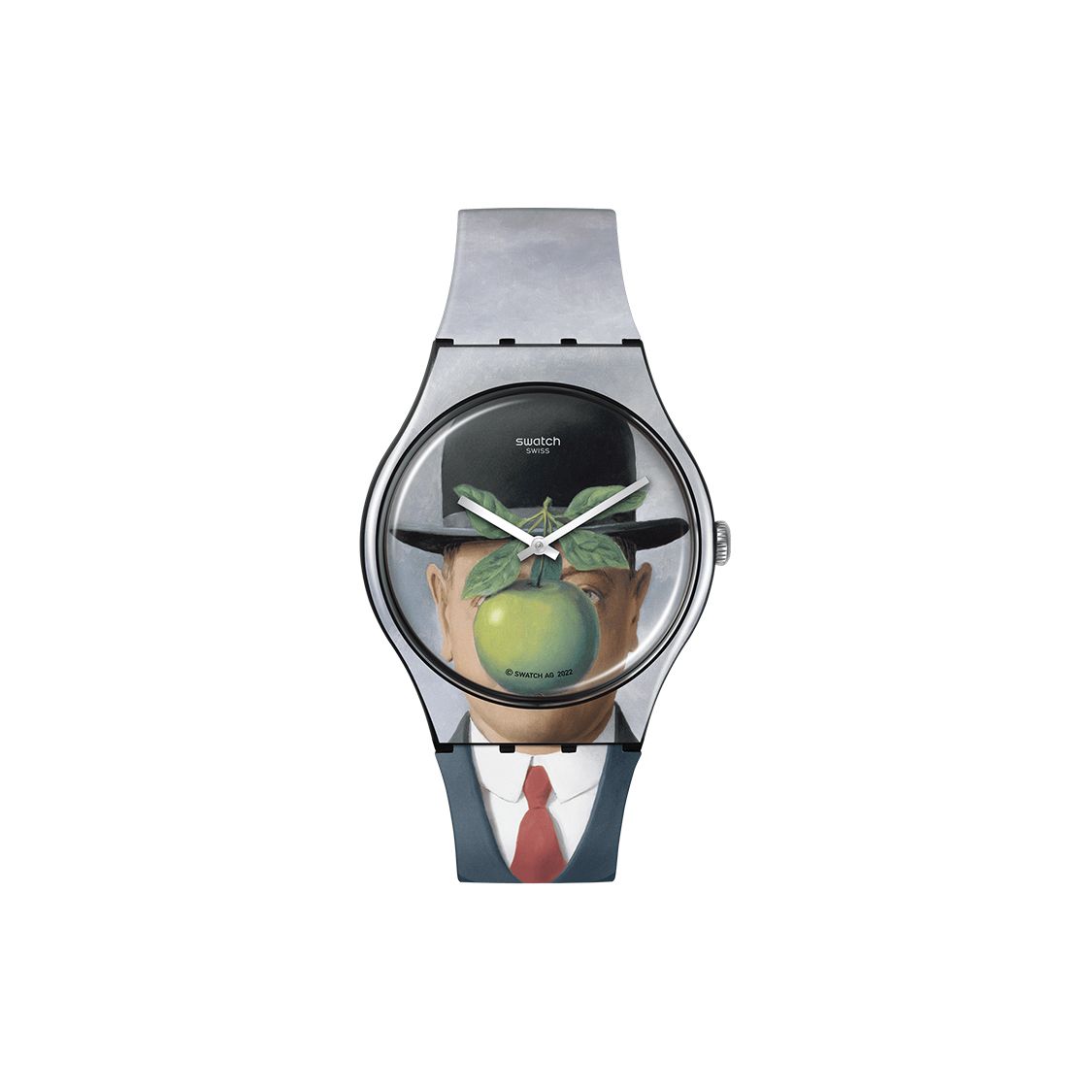 Swatch Men's Quartz Movet René Magritte The Son Of Man Theme Watch 41Mm Floral Dial Plastic Case Silicone Strap Unisex Watches Suoz350
