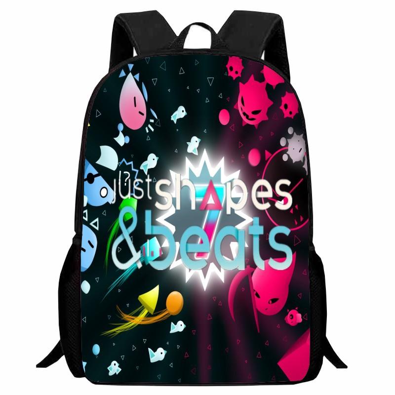 Printed Shapes Rhythm Just Shapes & Beats School Bag, Cartoon Action Backpack for Men and Women