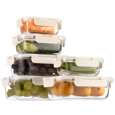 AILTEC Glass Storage Set of with Rectangular Heat-Resistant Containers, 6, Glass, Airtight, Tupperware, Microwave-Safe, Stackable, Lids, BPA-Free,