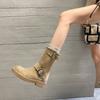 Cowhide version stacking boots small thick heel inner height increase Martin boots women's retro metal buckle round head locomotive boots short boots