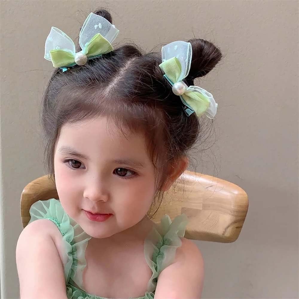 SEEWEN Hair Clips, Ribbons, Hair Ornaments, Barrettes, Cute Pearl Hairpins, 4 Pairs (Set of 8), Organza Fabric, for Women, Girls, and Kids, Perfect