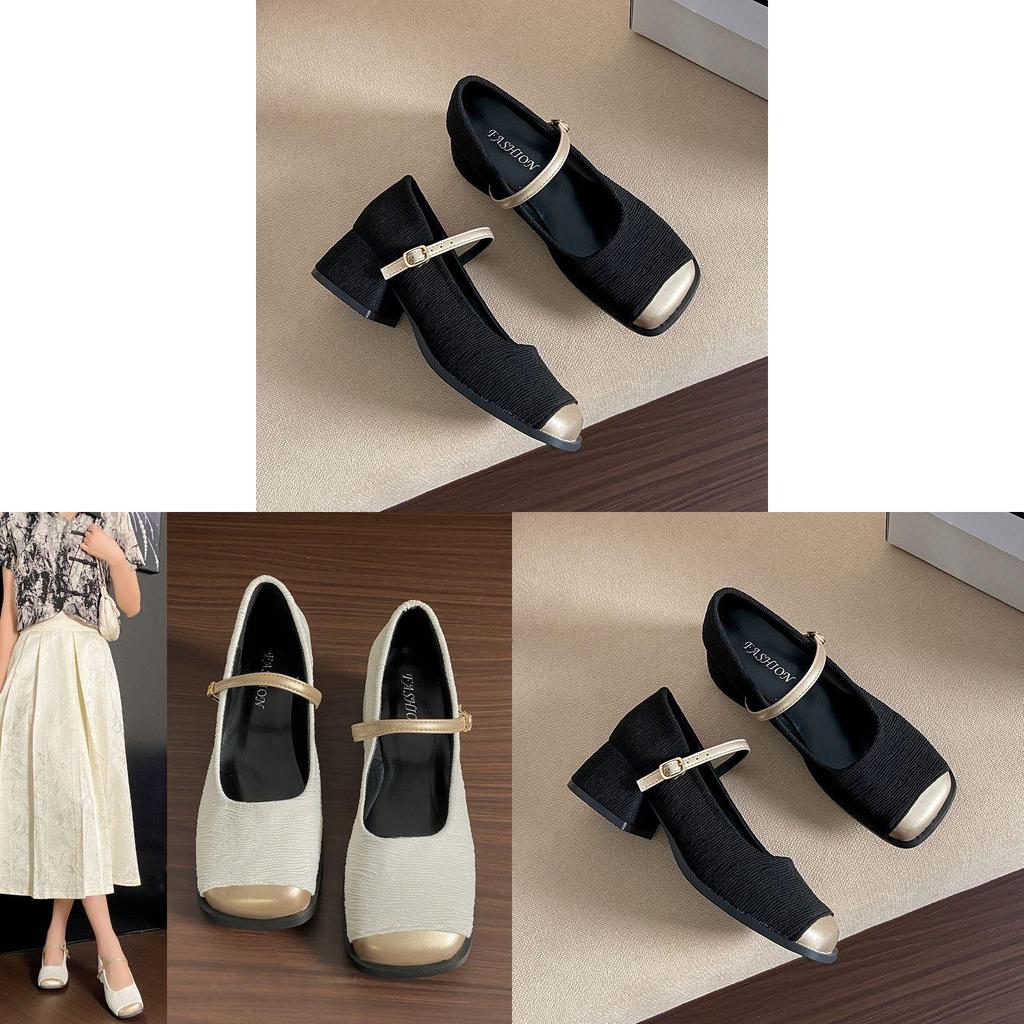 Zapatos Mary Jane Estilo Francés con Punta Abierta y Tacón Grueso para Mujer Ropa Casual de Primavera