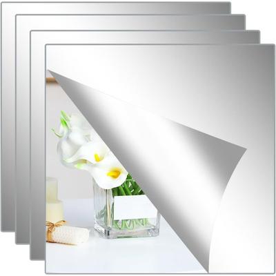 4 Piezas Azulejos Espejo Autoadhesivos 20x20cm (2 mm de grosor), Pegatinas de Espejo Acrílicas Adhesivas, Azulejos Flexibles para Pared, Baño, Dormitorio