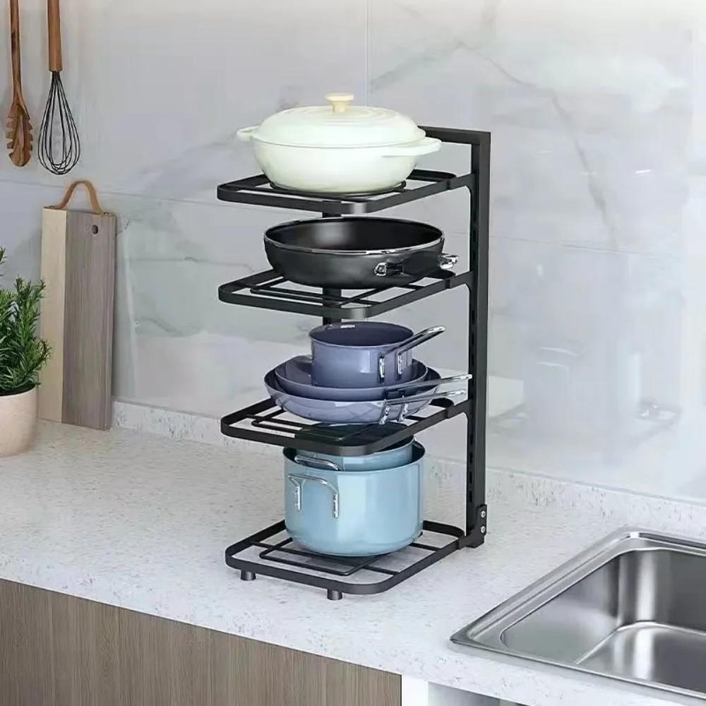 Layered Pot Rack Kitchen Organizer Cabinet High-capacity Storage Bowl Shelf Adjustable Free Layering Snap-On Pot Rack Organizer