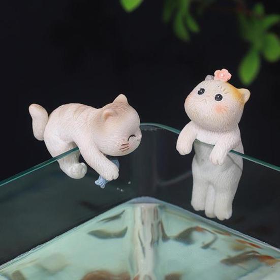 Miniature Hanging Cat Figurines Flower Pot Vase Hugger Resin Kitten Planter Pot Hanger