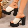 Pu Leather Black High Heel Mule Slippers for Women Platform Wedges Peep Toe Chunky Sole Casual Fashion Shoes Ladies Sexy Slides