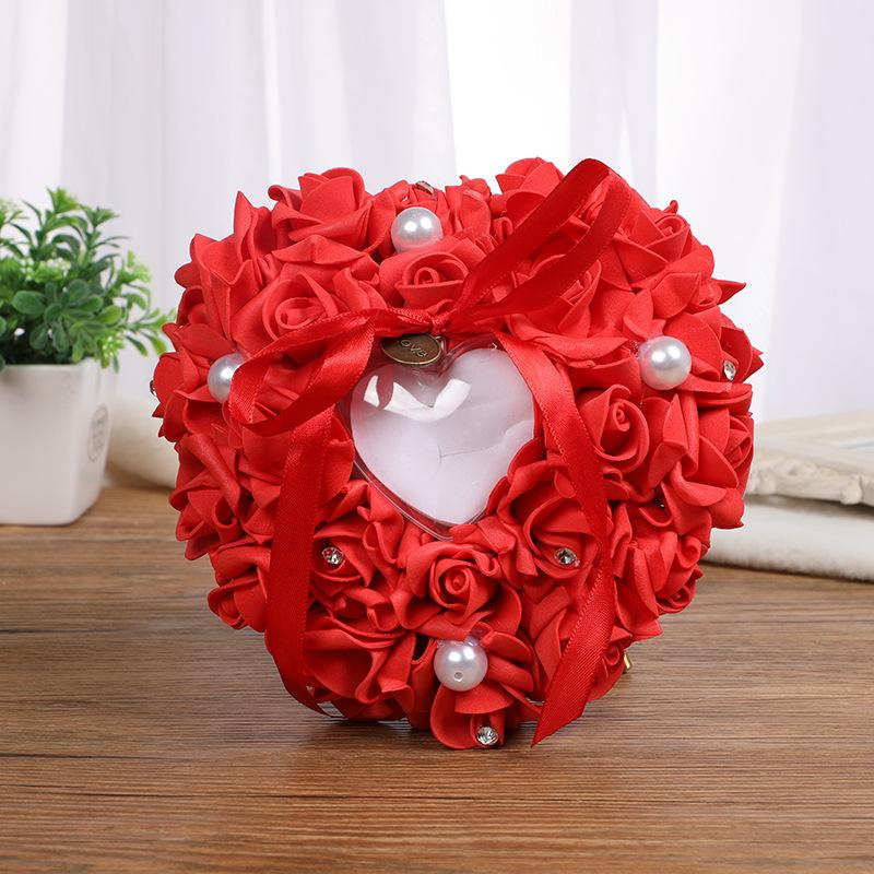 1 Stück Party DIY Dekorationen Herzform Simulation Rosenblüten Schmuckkästchen Ringbox Hochzeit Eheschmuck Ringkissen Kissen