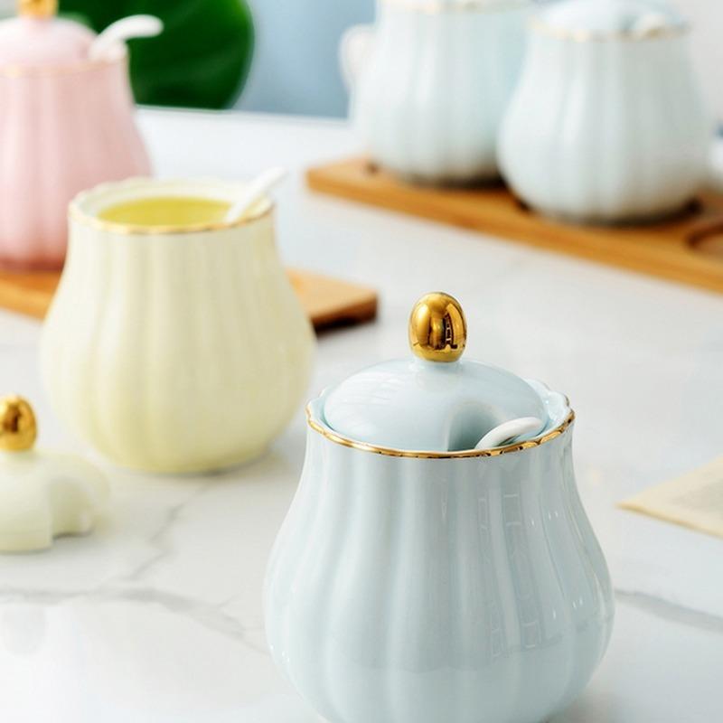 Creative Kitchen Ceramic Seasoning Jar Three-piece Seasoning Jar Seasoning Box Combination Salt Jar Chili Oil Cans Household
