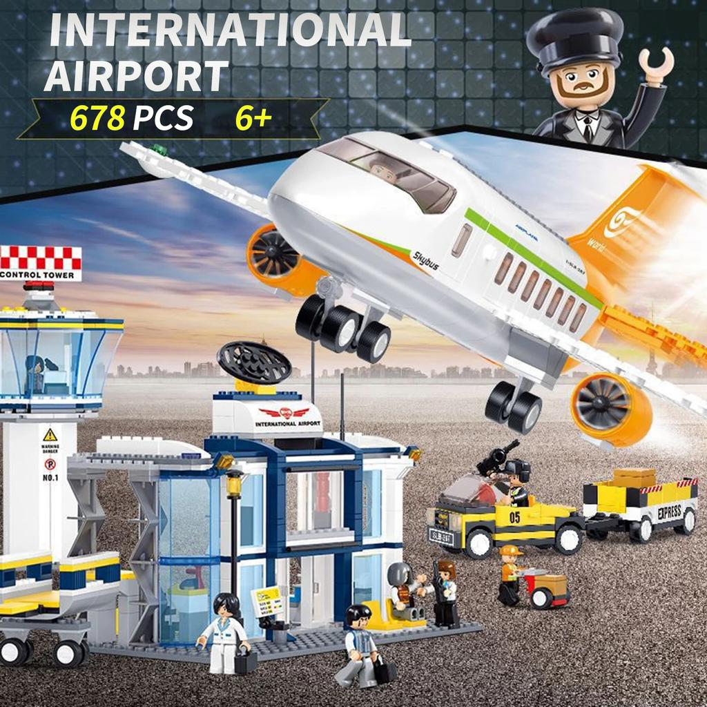678PCS International Airport Building Blocks Passenger Aircraft Console Terminal Plane Model Brick Kids Educational DIY Toy Gift NO BOX
