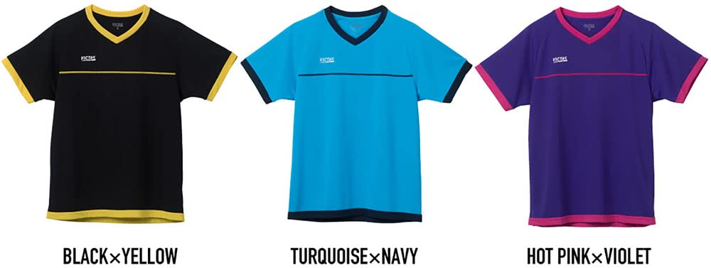 VICTAS Table Tennis Color Stitch Game Shirt, J.T.T.A (Japan Table Tennis Association) Approved, Turquoise/Navy (5160) L612212