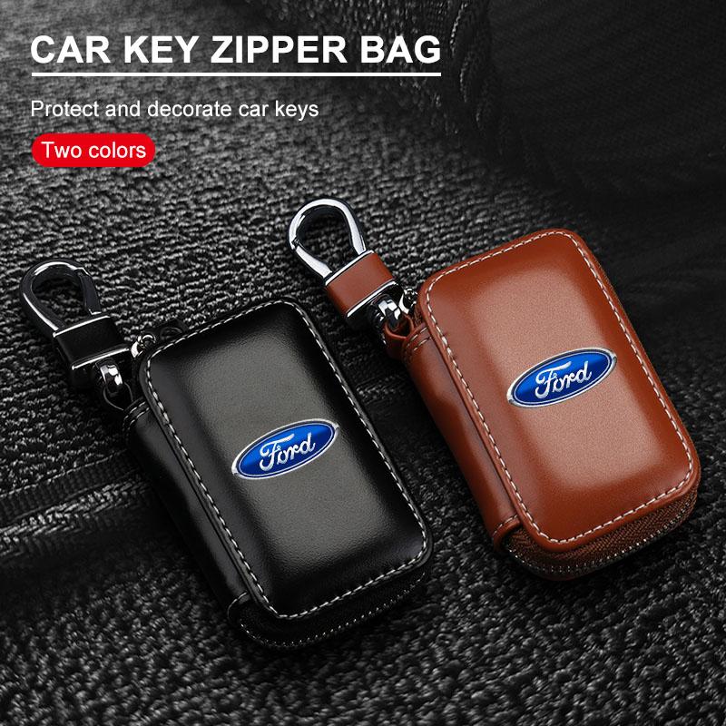 Auto Schlüsselanhänger Hüllen Herren Schlüsselhalter Echtes Leder Auto Schlüssel Geldbörsen Tasche Für Ford Focus Mondeo Kuga Fiesta MK7 Escort Explorer Edge 2 4 MK2 MK4