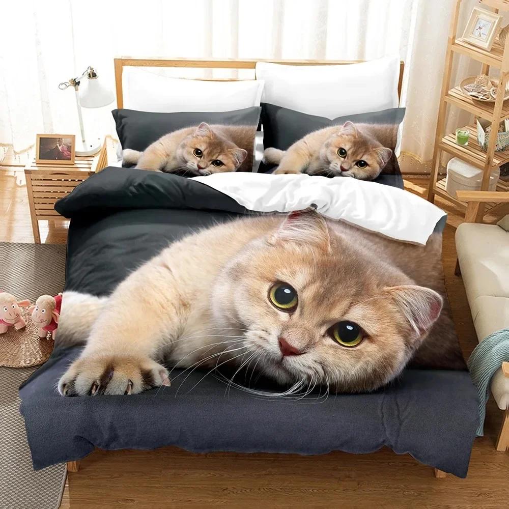 3D Cat Bedding Set Modern Printed Lovely Animals Comforter Queen King Single Size Duvet Cover Home Textile Bedroom Decor