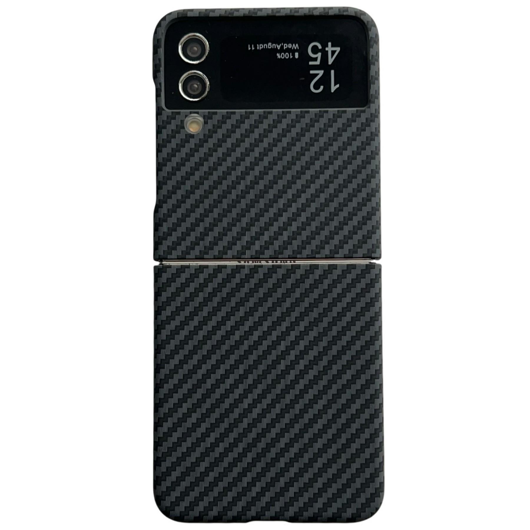 

For Samsung Galaxy Z Flip4 5G Magnetic Case Carbon Fiber Texture Slim Shockproof PC Phone Cover Black